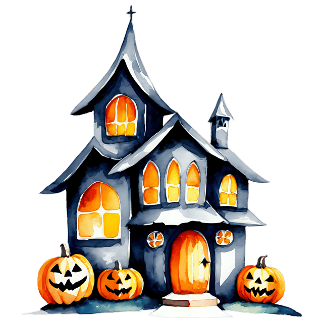 Free transparent PNG: Haunted House Watercolor Illustration – Transparent PNG for Halloween Crafts & Design