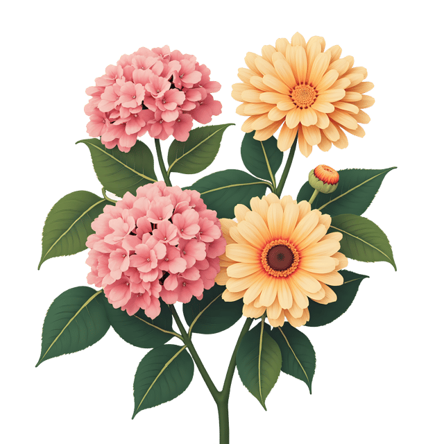 Free transparent PNG: Hydrangea and Chrysanthemum PNG  Beautiful Blooms for Floral Design  Decor