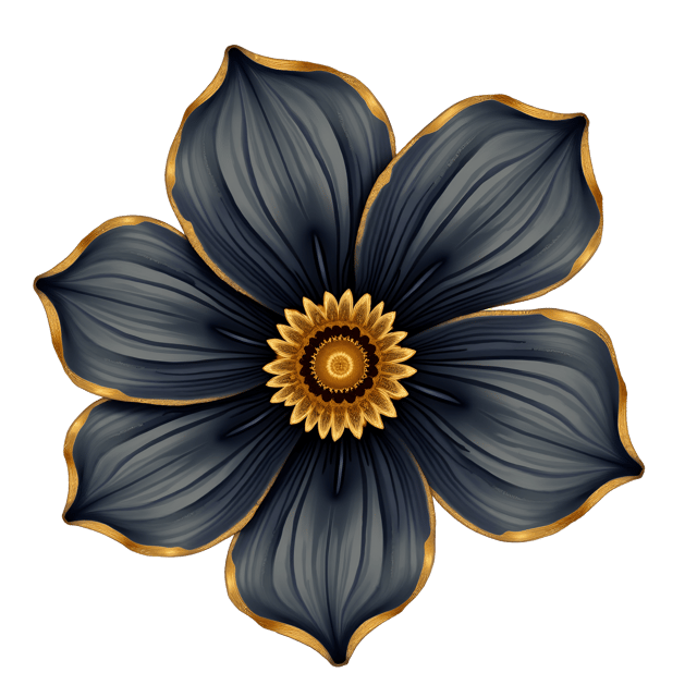 Free transparent PNG: Sleek Charcoal Gray Flower with Gold Accents Illustration
