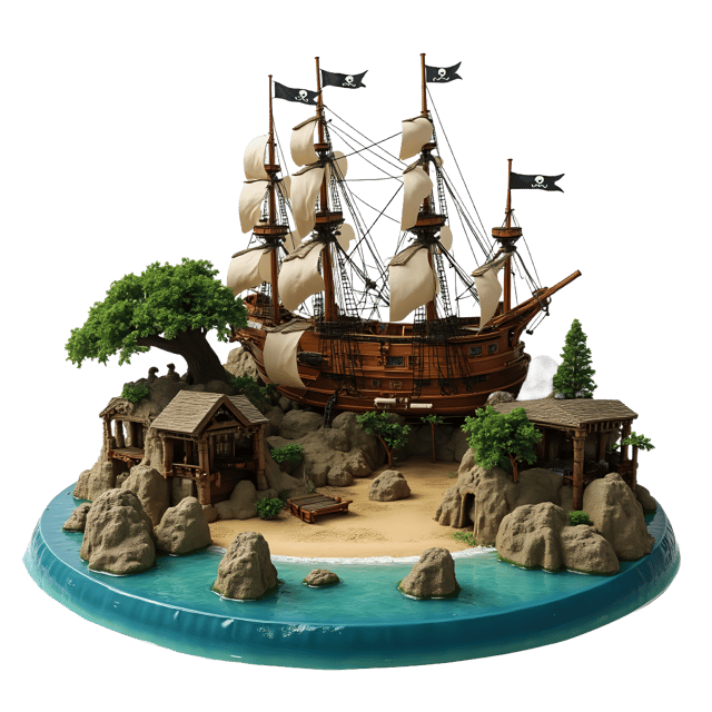 Free transparent PNG: Pirate Island Diorama PNG  Ideal for Themed Party Decor, Crafts  Model Making