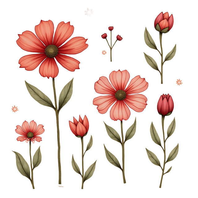 Free transparent PNG: Hand-Drawn Flower Patterns with Transparent Background for Creative Use