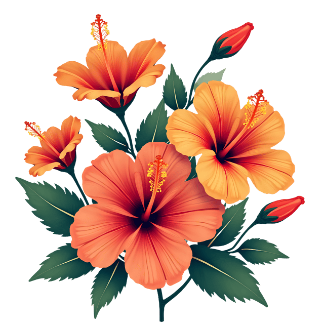 Free transparent PNG: Tropical Hibiscus Flowers PNG Transparent Background Design for Botanical Art and Decor