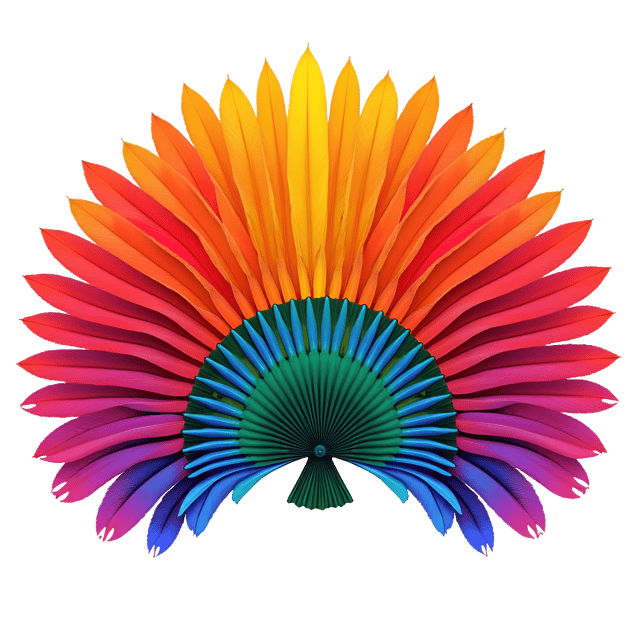 Free transparent PNG: Colorful Symmetrical Fan Decoration with Vibrant Feather Tips - PNG Format