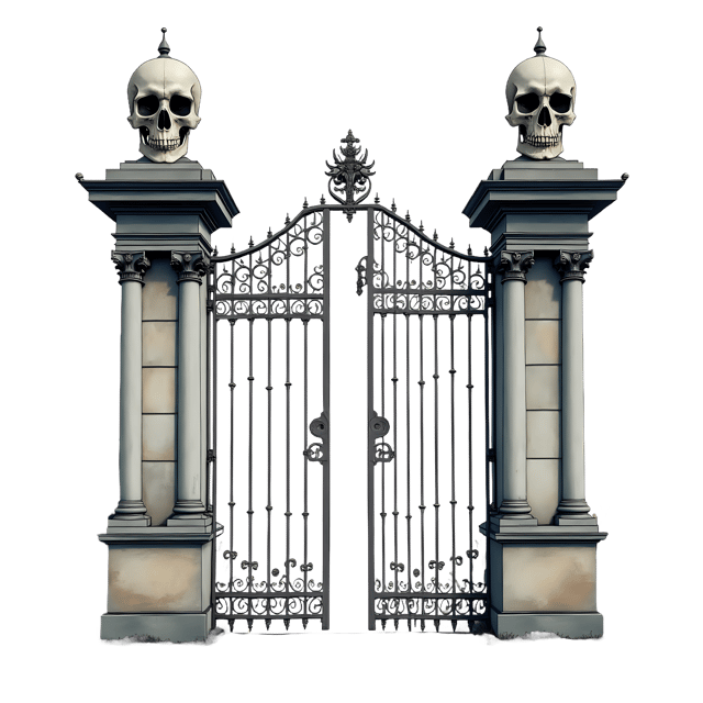 Free transparent PNG: Tall Gate with Skull Decorations  Halloween Clipart, free downloadable png