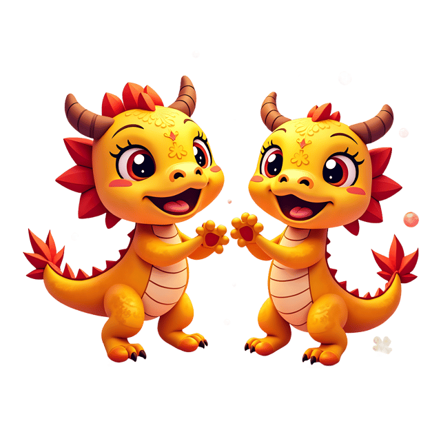Free transparent PNG: Golden Dragons Dancing Lunar New Year PNG Transparent Background