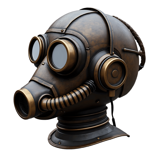 Free transparent PNG: Iron Steampunk Helmet with Goggles and Ventilation Tube PNG Transparent Background