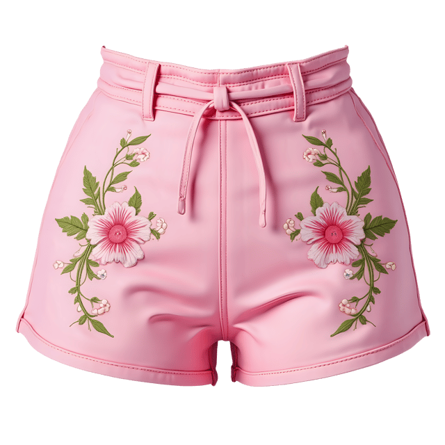 Free transparent PNG: High-Waisted Pastel Pink Floral Embroidery Shorts PNG Illustration