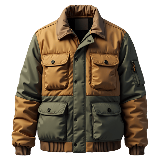 Free transparent PNG: Patchwork Quilt Jacket Illustration in Earthy Tones with Utility Pockets