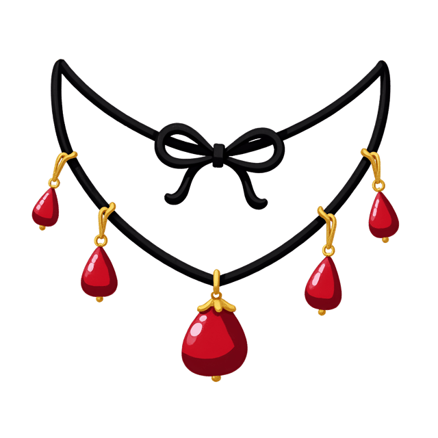 Free transparent PNG: Breathtaking Ruby Necklace on Black Velvet Ribbon - Whimsical Cute Cartoon and Watercolor Illustration