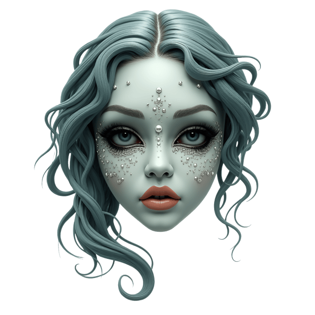 Free transparent PNG: Goddess of the Sea Mask with Pearl Accents and Flowing Hair