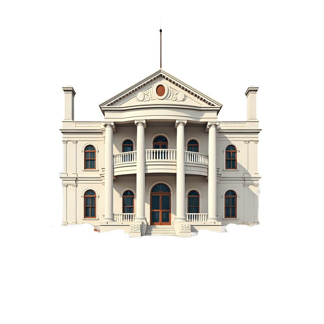 Free transparent PNG: White-Columned Mansion PNG with Grand Portico and Manicured Grounds for Elegant Decor