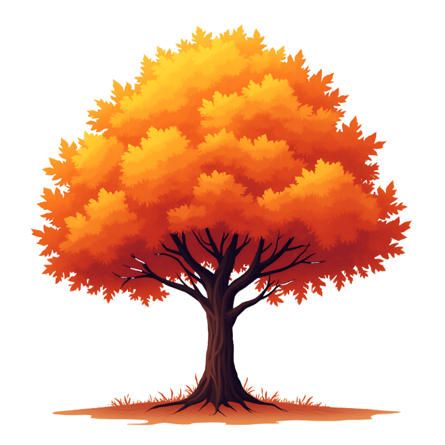 Free transparent PNG: Vibrant Autumn Tree Illustration with Fiery Orange Leaves