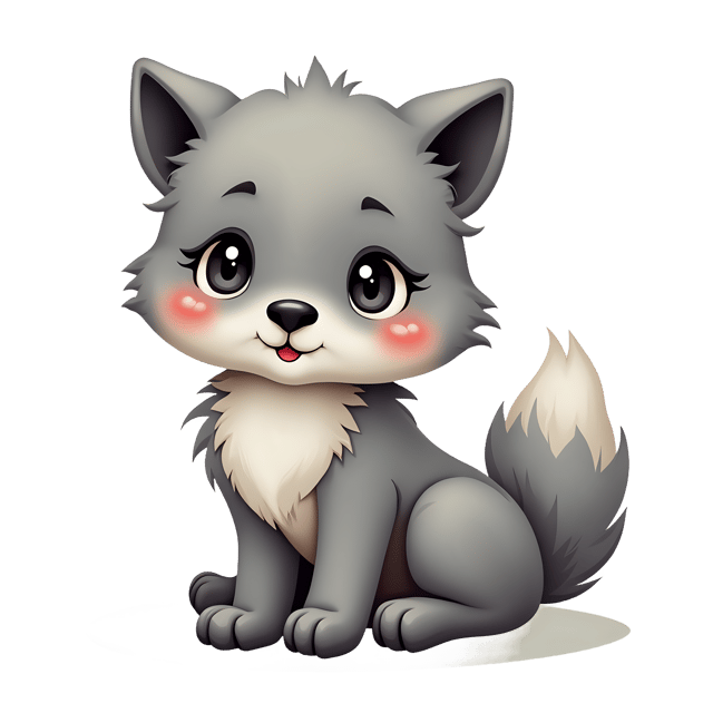 Free transparent PNG: Soft Gray Wolf Cub PNG with Fluffy Tail and Curious Gaze