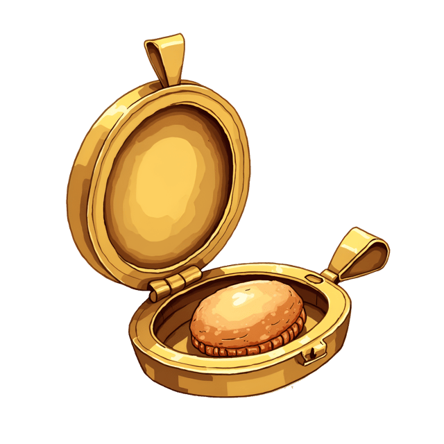Free transparent PNG: Elegant Gold Locket with Hidden Compartment - Whimsical Cartoon Watercolor Illustration