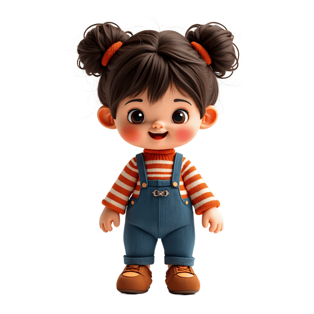 Free transparent PNG: Playful Knitted Doll with Striped Shirt and Overalls PNG