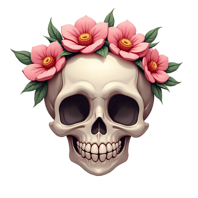 Free transparent PNG: Delicate Flower Crown on Skeletal Face PNG Image
