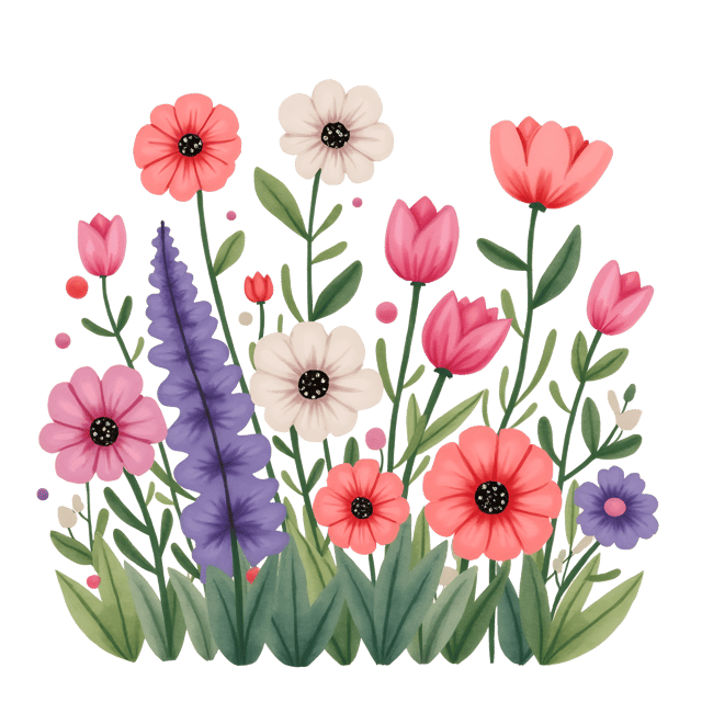 Free transparent PNG: Colorful Mixed Flowers Illustration in Watercolor Style with Whimsical Cute Design