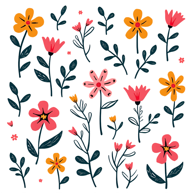 Free transparent PNG: Quirky Hand-Drawn Floral Patterns with Transparent Background for Creative Projects