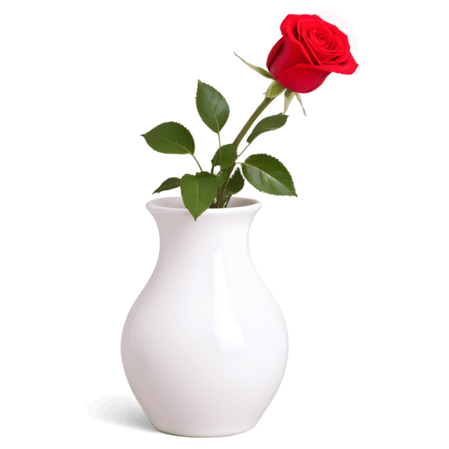 Free transparent PNG: Single Red Rose in White Vase PNG with Transparent Background