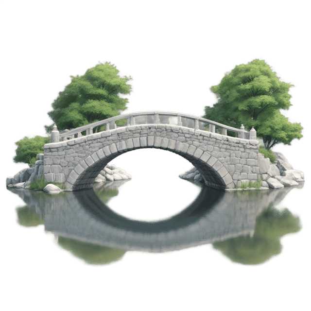 Free transparent PNG: Ancient Stone Bridge Over Serene Lake PNG Clipart for Nature and Landscape Design