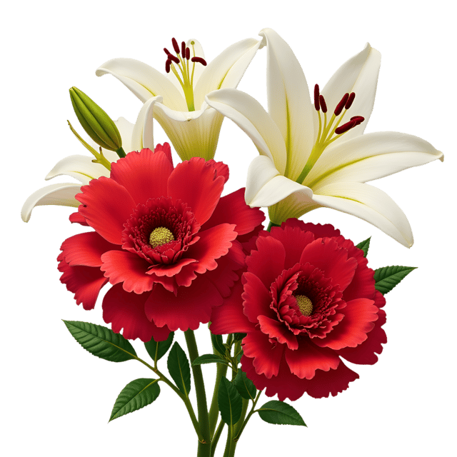 Free transparent PNG: Crimson Carnations with Ivory Lilies  Floral Clipart, Free PNG Download