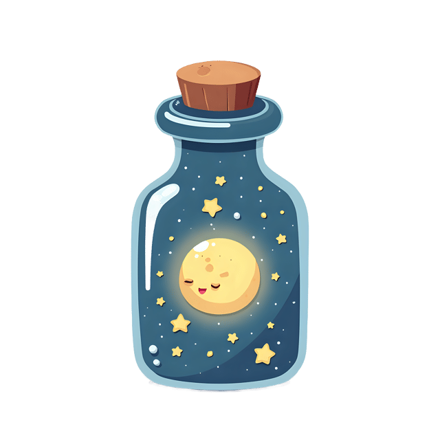 Free transparent PNG: Moon and Stars in a Bottle Glass Jar with Glowing Constellations for Decorative Purposes