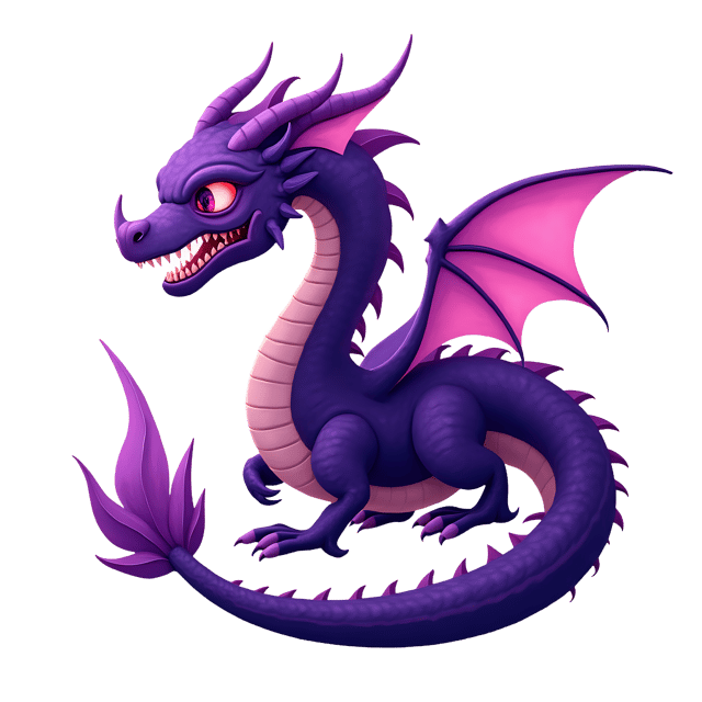 Free transparent PNG: Vibrant Purple Dragon with Glowing Eyes and Swirling Tail PNG Illustration