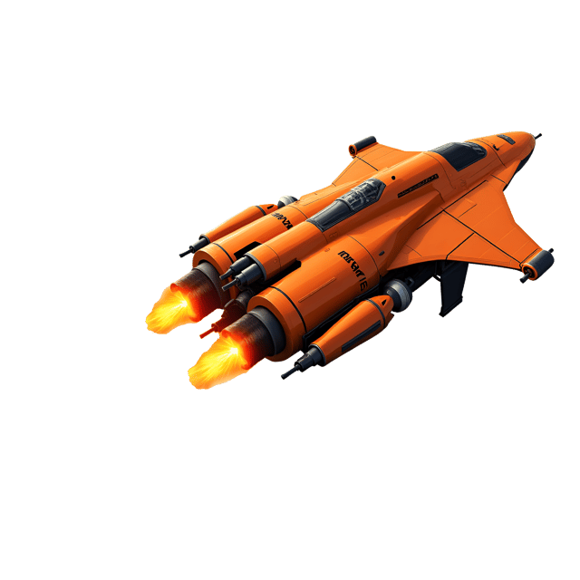 Free transparent PNG: Bold Orange Spaceship with Angular Fins and Fiery Trails on White Background