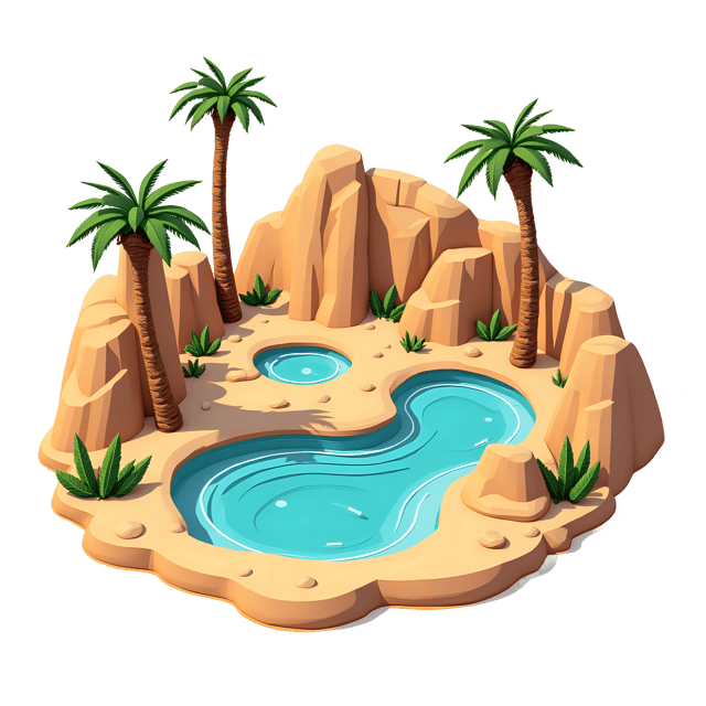 Free transparent PNG: Desert Oasis with Date Palms and Water Pools PNG Illustration