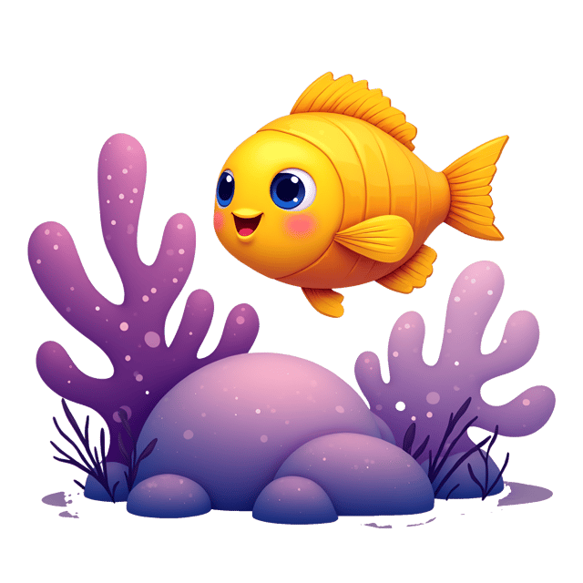 Free transparent PNG: Bright Yellow Fish and Purple Sponge PNG Illustration for Underwater and Marine Art Projects