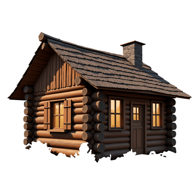 Free transparent PNG: Rustic Log Cabin with Smokestack and Wooden Shutters PNG