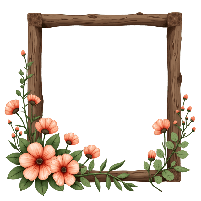 Free transparent PNG: Rustic Brown Frame with Hand-Painted Wildflowers Clipart