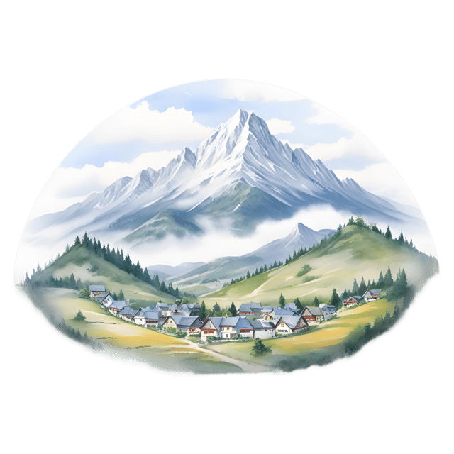 Free transparent PNG: Misty Mountain Village PNG Illustration with Transparent Background for Nature and Landscape Design