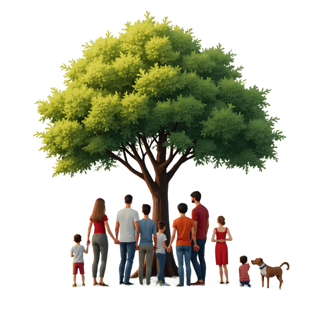 Free transparent PNG: Family Gathered Around Tree Transparent PNG for Nursery and Craft Projects