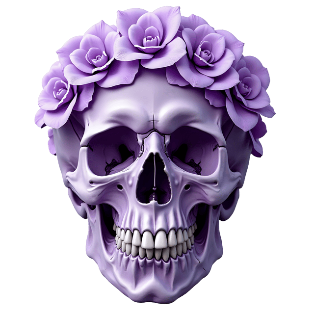 Free transparent PNG: Lavender Floral Skull with Swirling Petal Design PNG for Art and Decor