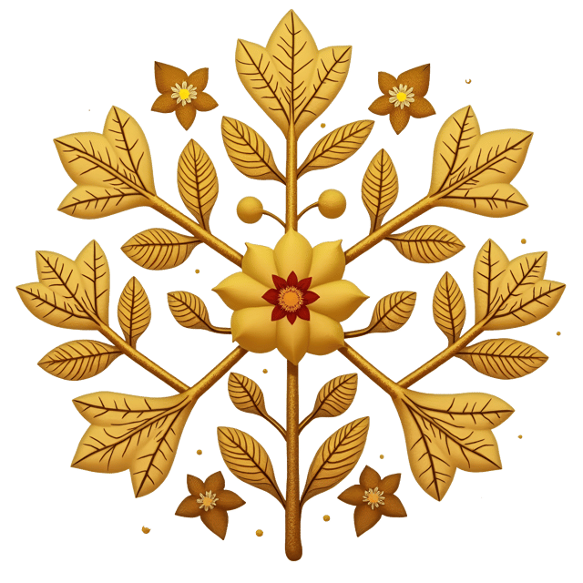 Free transparent PNG: Gold Leaf Ornament with Hand-Painted Veins and Soft Sheen - Whimsical Cute Cartoon Style