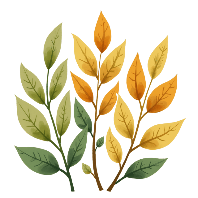 Free transparent PNG: Crisp Greenish-Taupe Leaves Turning Golden Watercolor Illustration