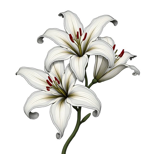 Free transparent PNG: Hand-Drawn Lilies with Curling Petals and Wavy Lines PNG
