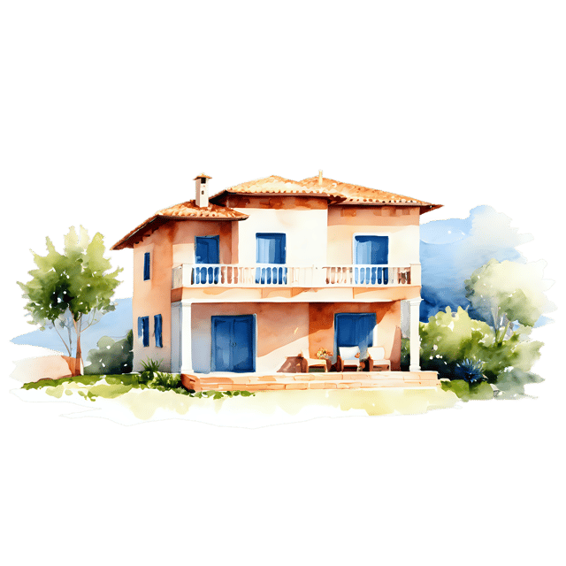 Free transparent PNG: Mediterranean House Watercolor Illustration – Transparent PNG for Design and Decoration