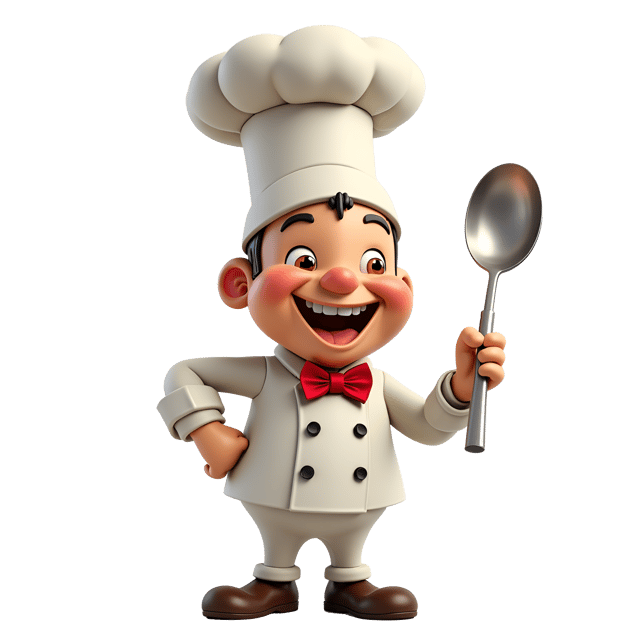 Free transparent PNG: Funny Chef Humanoid with Wooden Spoon and Tall Hat on White Background