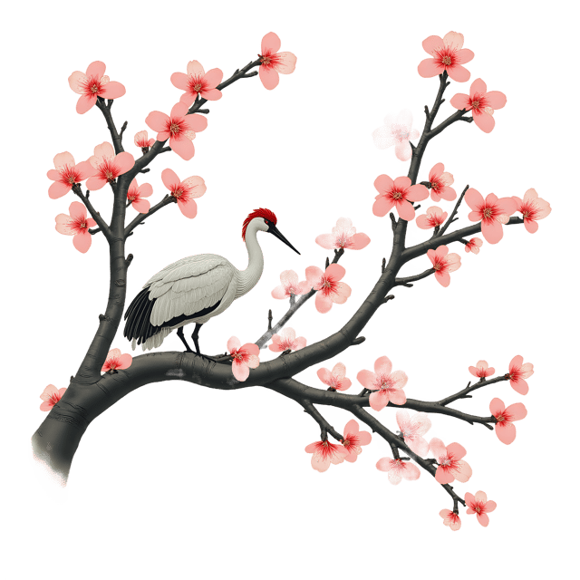 Free transparent PNG: Chinoiserie Plum Blossom and Crane PNG Clipart  Elegant Oriental Art Design Element