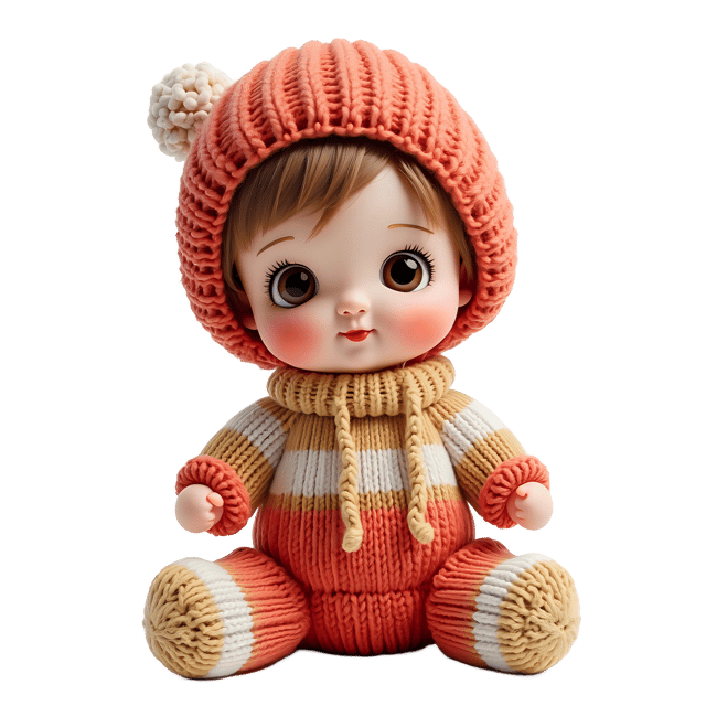 Free transparent PNG: Adorable Knitted Doll PNG with Transparent Background for Crafting and Decor