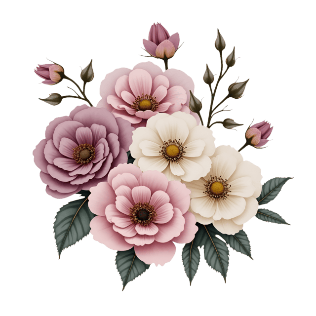 Free transparent PNG: Dusty Mauve Roses with Ivory Anemones  Free Downloadable PNG Clipart