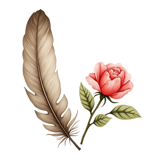 Free transparent PNG: Vintage Writing Feather with Dried Rose  Free Downloadable PNG Clipart