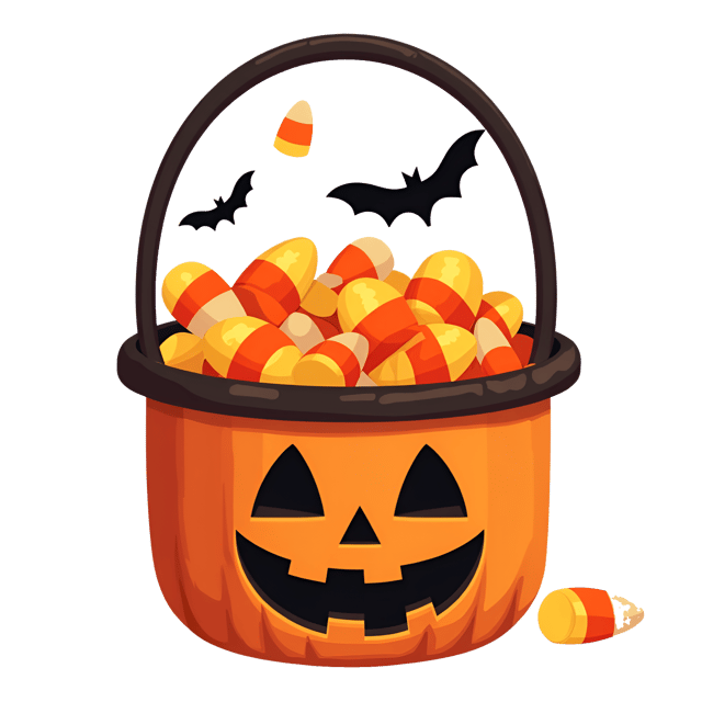 Free transparent PNG: Trick-or-Treat Bucket with Candy Corn and Black Bats Clipart