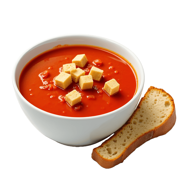 Free transparent PNG: Creamy Tomato Soup with Croutons and Crusty Bread - Realistic PNG