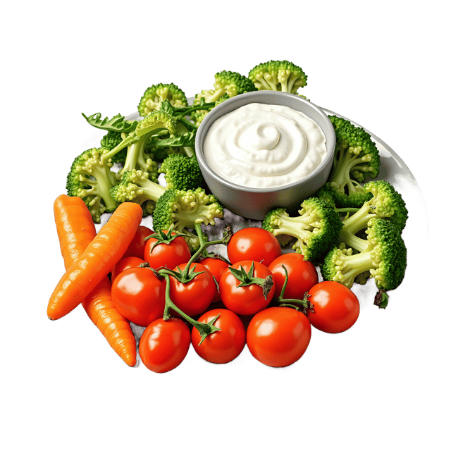 Free transparent PNG: Roasted Vegetables and Yogurt Dip PNG with Transparent Background for Kitchen and Food Imagery