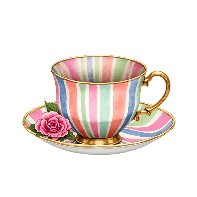 Free transparent PNG: Regency Stripe Tea Cup  Pastel Roses Clipart, free downloadable png