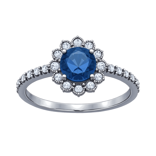 Free transparent PNG: Elegant Silver Ring with Sapphire and Diamond Halo - Whimsical Watercolor Illustration