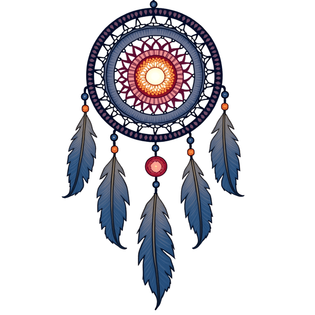 Free transparent PNG: Crocheted Dreamcatcher with Feathers, Beads, and Glowing Crystal Center - Beautiful Illustration Clipart